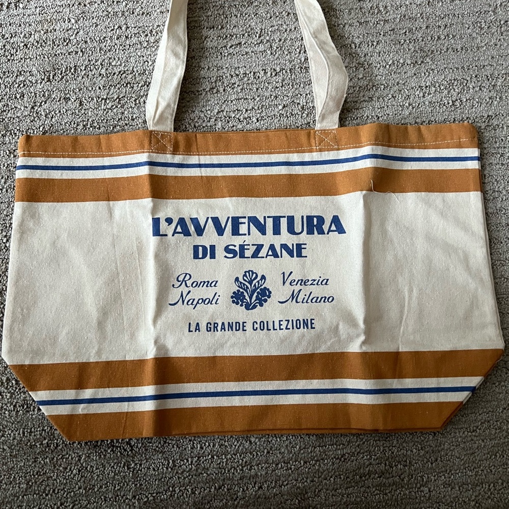 New Sezane- Tan and Blue Tote Bag